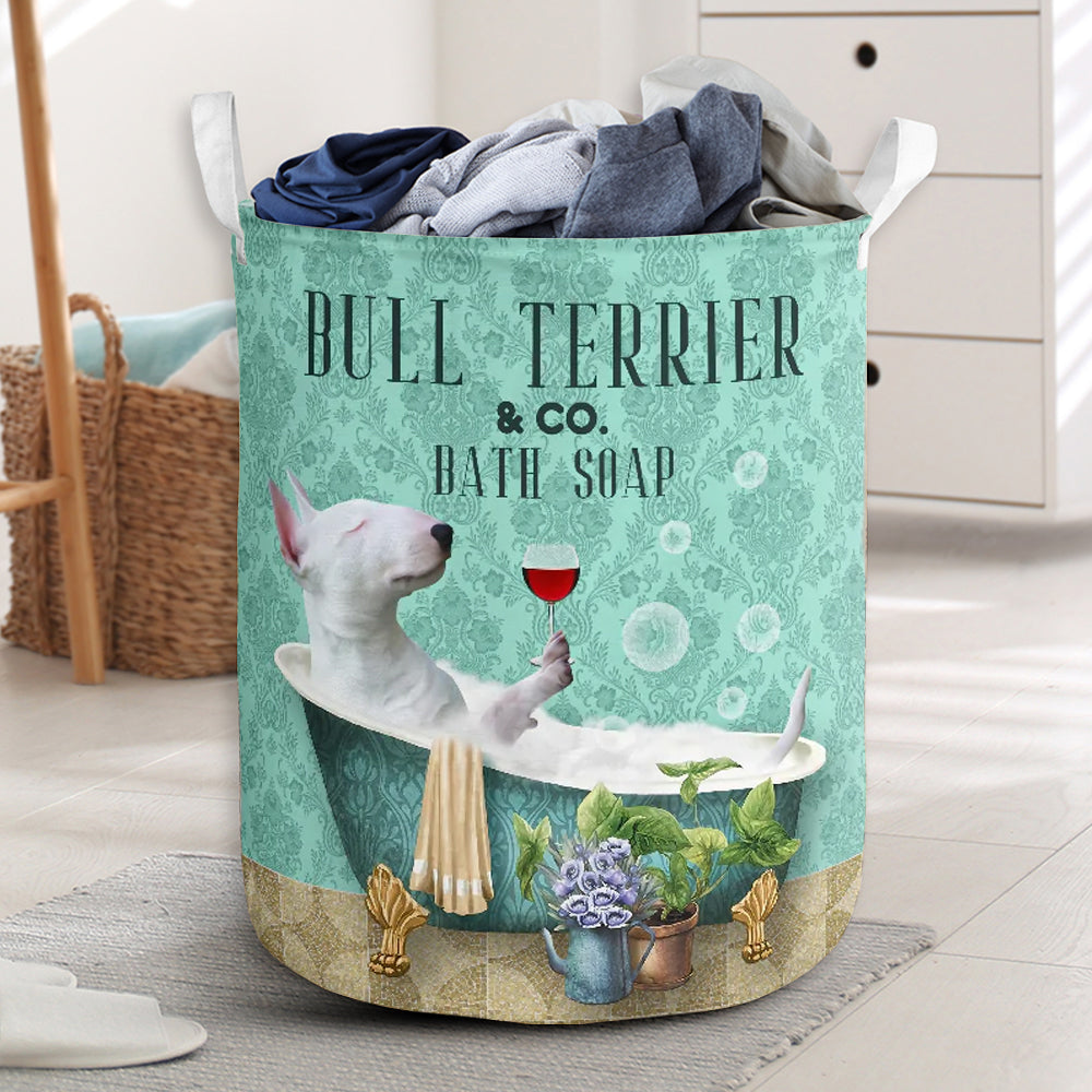 Bull Terrier Dog And Bath Soap - Laundry Basket - Owls Matrix LTD
