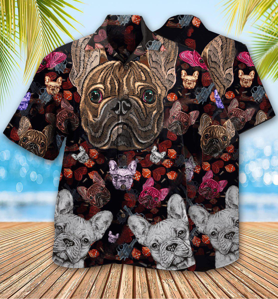 Bulldog Embroidery Cool - Hawaiian Shirt - Owls Matrix LTD