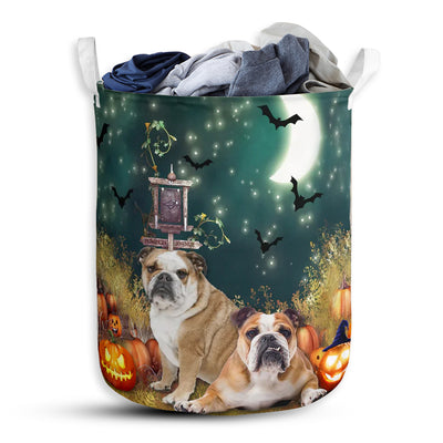 S: 17.72”x13.78” (45x35 cm) Bulldog Halloween Night Pumpkin - Laundry Basket - Owls Matrix LTD