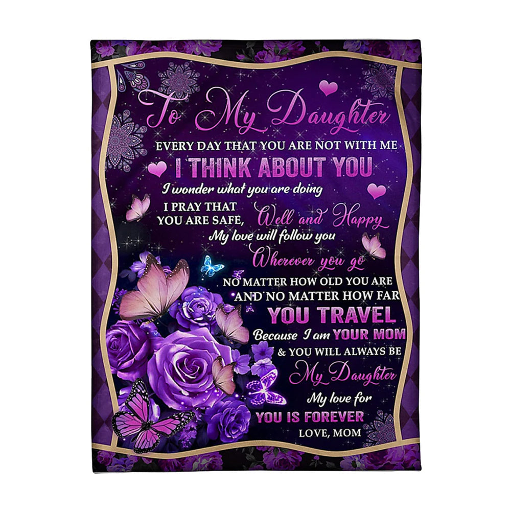 50" x 60" Butterfly I Think About You Best Gift For Daughter - Flannel Blanket - Owls Matrix LTD
