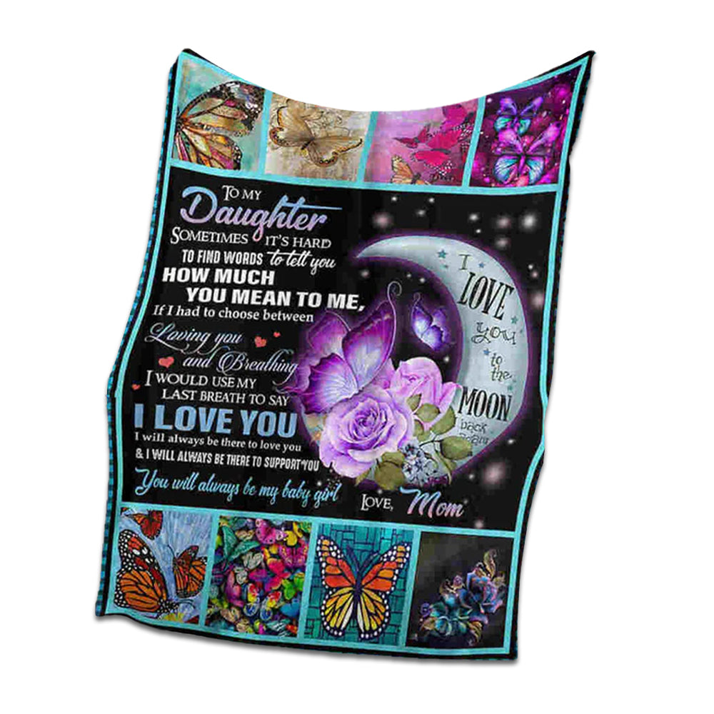 50" x 60" Butterfly To My Daughter Love Mom Moon - Flannel Blanket - Owls Matrix LTD