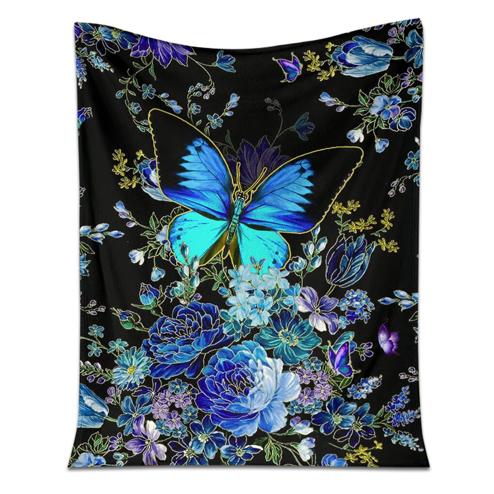 50" x 60" Butterfly With Blue Flowers Butterfly Style - Flannel Blanket - Owls Matrix LTD