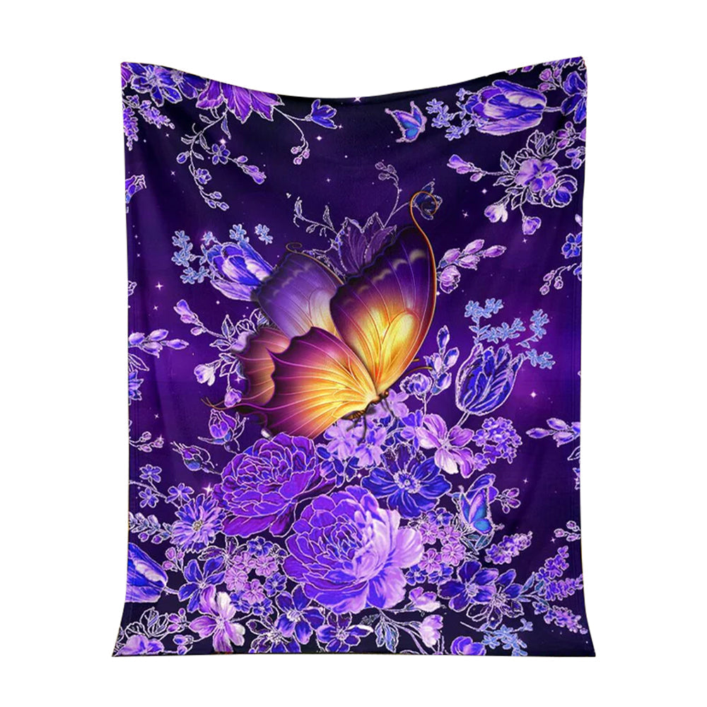 50" x 60" Butterfly With Purple Flowers So Lovely - Flannel Blanket - Owls Matrix LTD