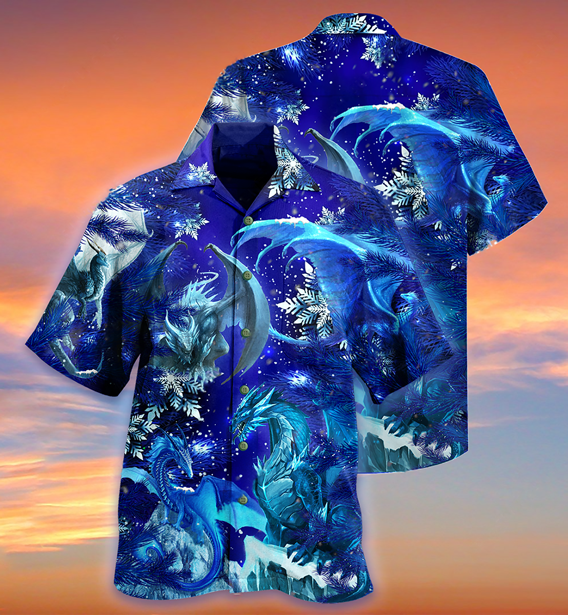 Dragon Merry Xmas Snow Love Blue Color - Hawaiian Shirt - Owls Matrix LTD