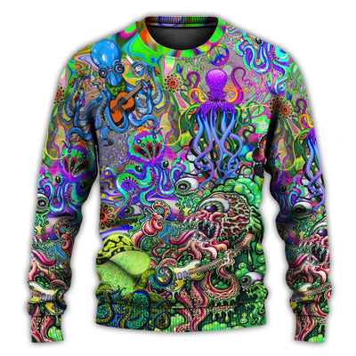 Christmas Sweater / S Hippie Funny Octopus Love Music Colorful Ocean - Sweater - Ugly Christmas Sweaters - Owls Matrix LTD