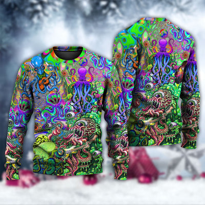 Hippie Funny Octopus Love Music Colorful Ocean - Sweater - Ugly Christmas Sweaters - Owls Matrix LTD