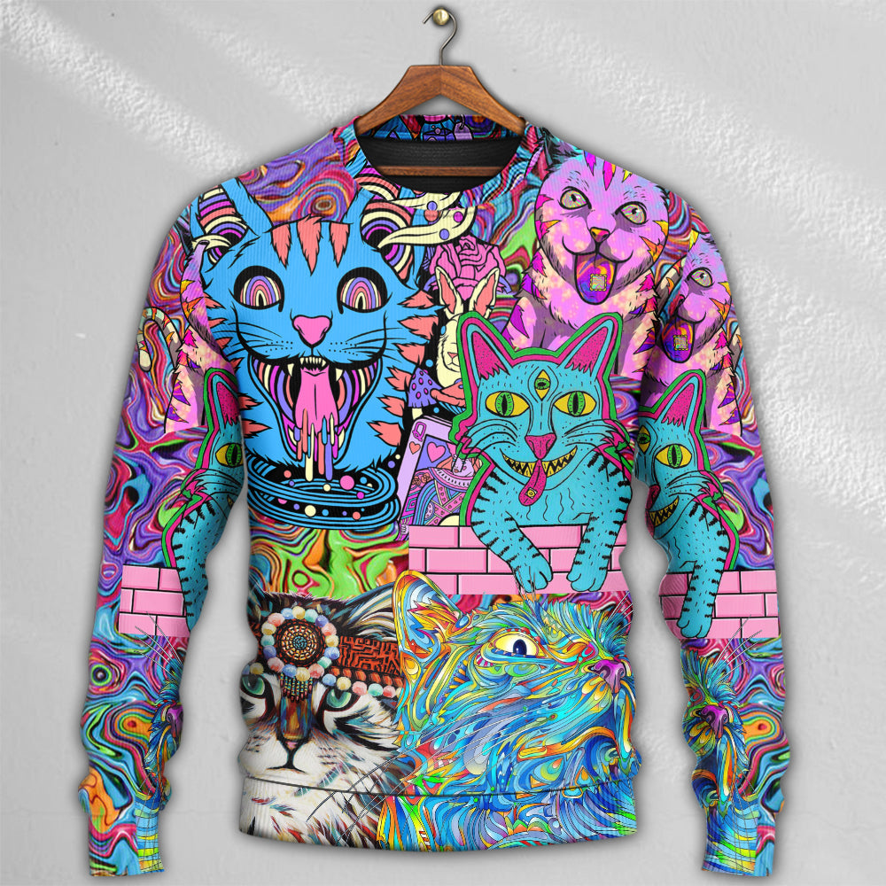Hippie Cat Wonderful World - Sweater - Ugly Christmas Sweaters - Owls Matrix LTD