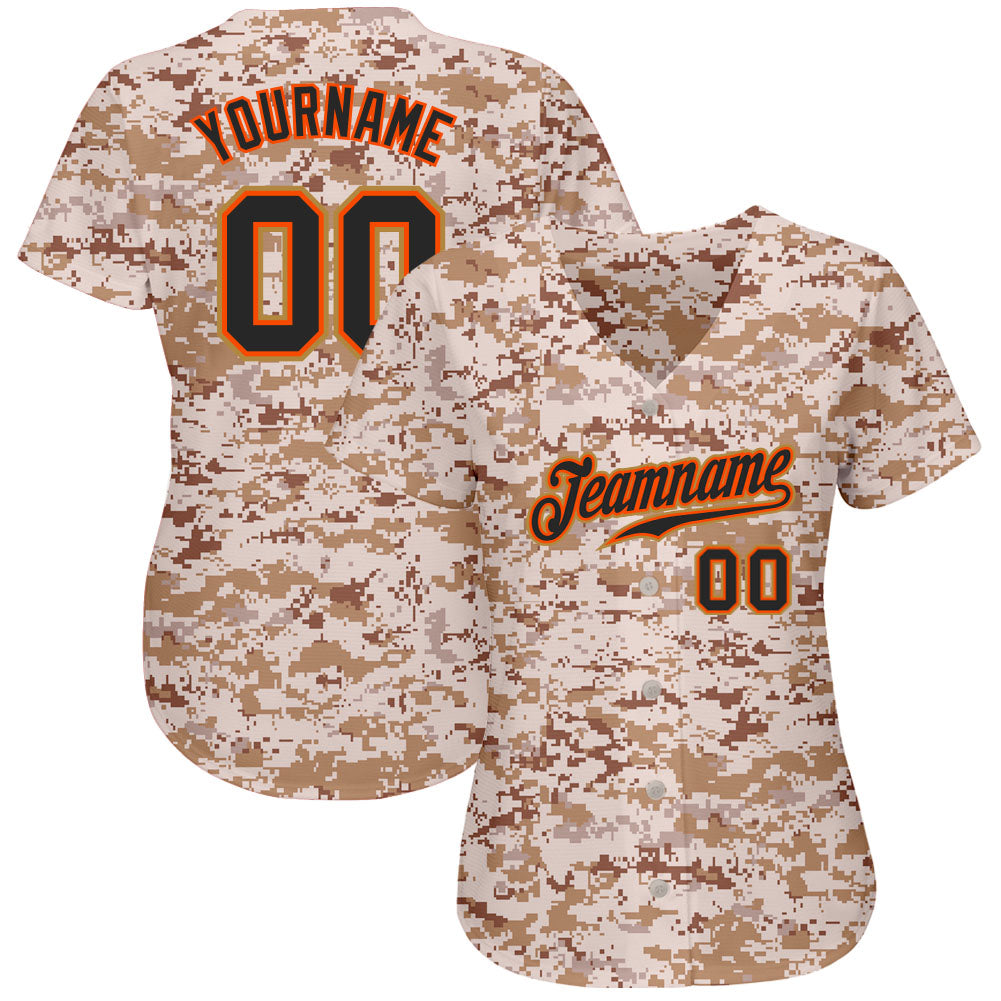 Custom Camo Black-Orange Authentic Salute To Service Baseball Jersey - Owls Matrix LTD