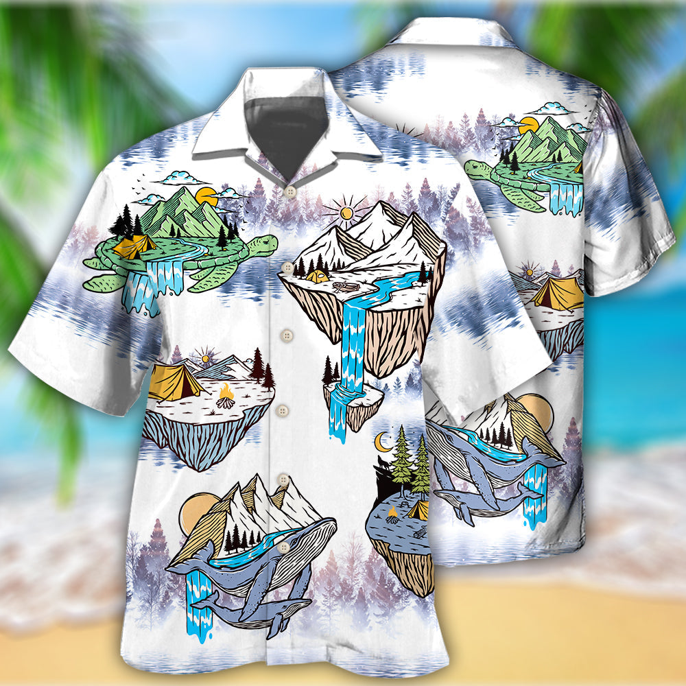 Camping Turtle And Shark - Hawaiian Shirt - Owls Matrix LTD