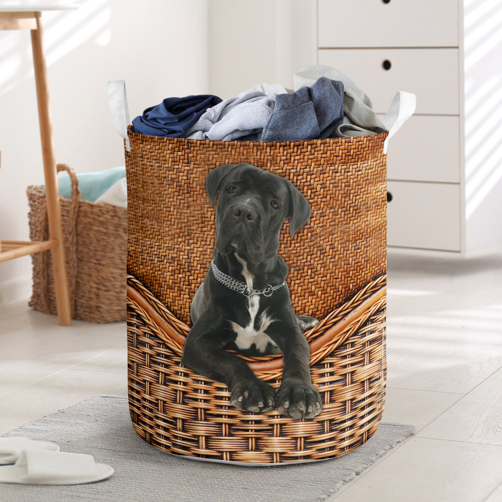 Cane Corso Dog Rattan Teaxture - Laundry Basket - Owls Matrix LTD