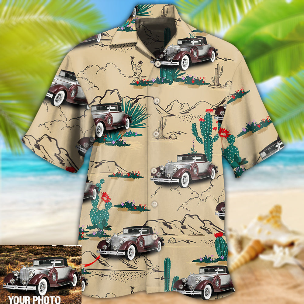 Car On The Desert With Cactus Basic Style Custom Photo - Hawaiian Shirt - Owls Matrix LTD