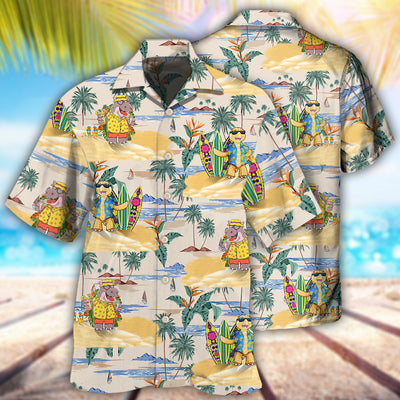 Cartoon Hippo And Turtle Tropical Style - Hawaiian shirt - Owls Matrix LTD