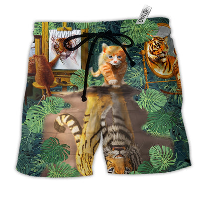 Beach Short / Adults / S Cat And Tiger Tropical Leaves - Beach Short - Owls Matrix LTD