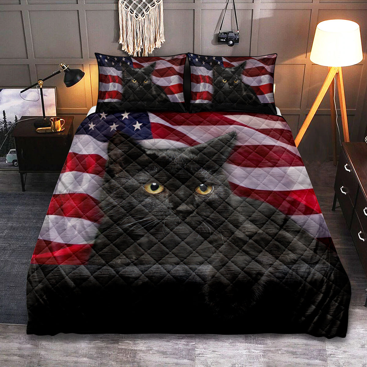 Black Cat American Cute - Quilt Set - Owls Matrix LTD