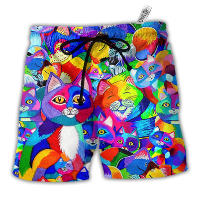 Beach Short / Adults / S Cat Colorful Rainbow - Beach Short - Owls Matrix LTD