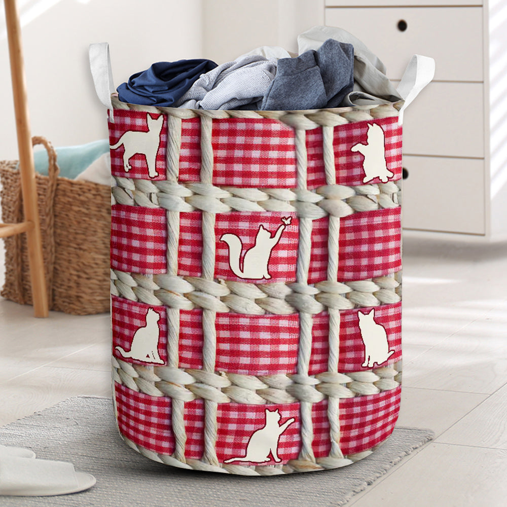 Cat Embroidery Rattan Basic Style - Laundry Basket - Owls Matrix LTD