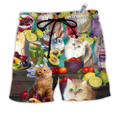 Beach Short / Adults / S Cat Fresh Your Day With Smoothies Fruit - Beach Short - Owls Matrix LTD