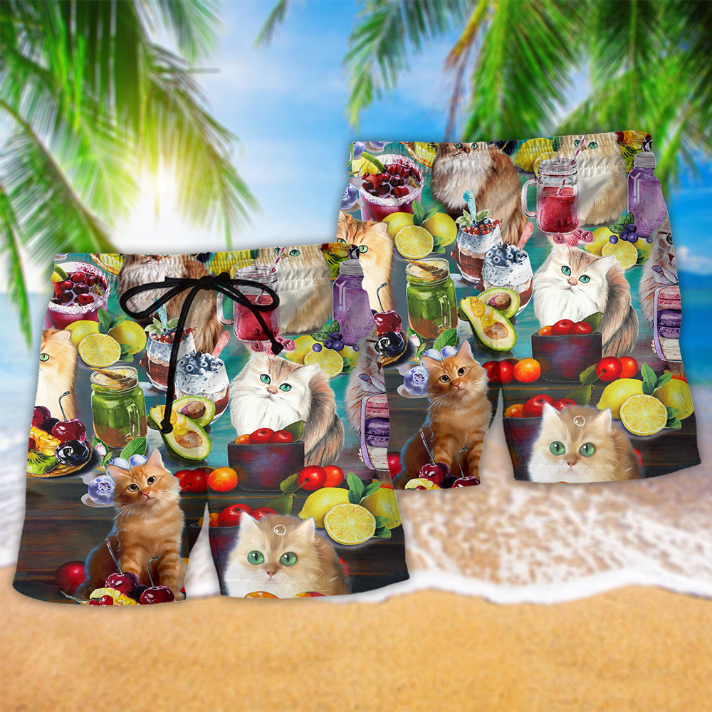 Cat Fresh Your Day With Smoothies Fruit - Beach Short - Owls Matrix LTD