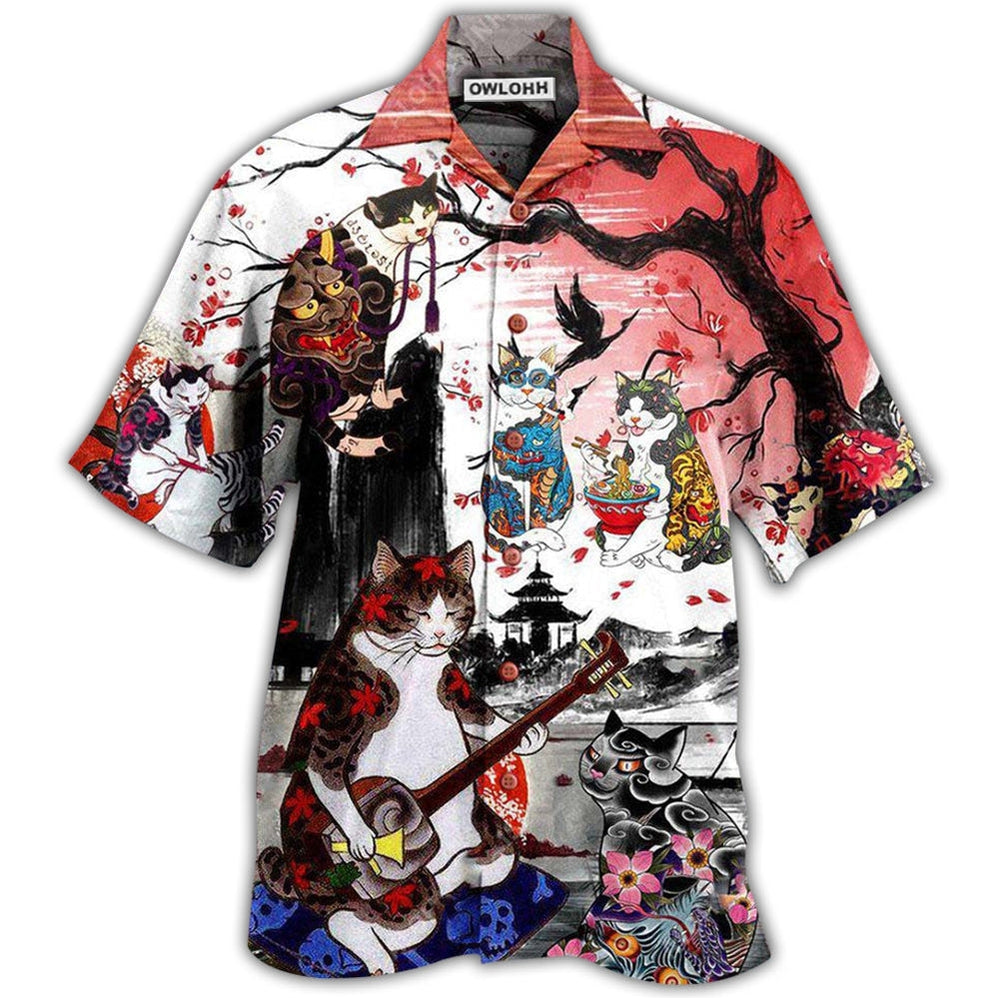 Hawaiian Shirt / Adults / S Cat Japanese Art Style - Hawaiian Shirt - Owls Matrix LTD