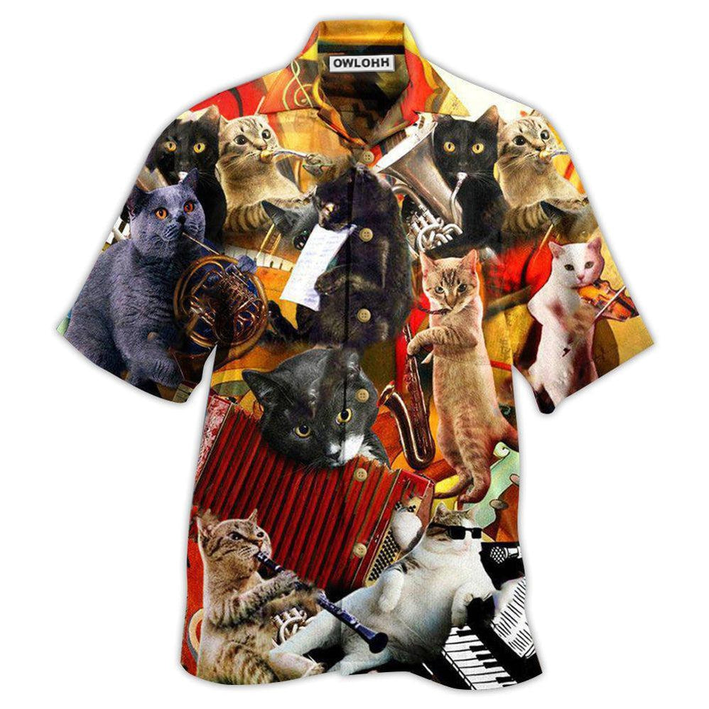 Hawaiian Shirt / Adults / S Cat Keep Your Vibes Cats Love Music - Hawaiian Shirt - Owls Matrix LTD