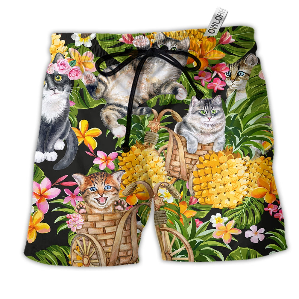 Beach Short / Adults / S Cat Lovely And Flowers Garden - Beach Short - Owls Matrix LTD