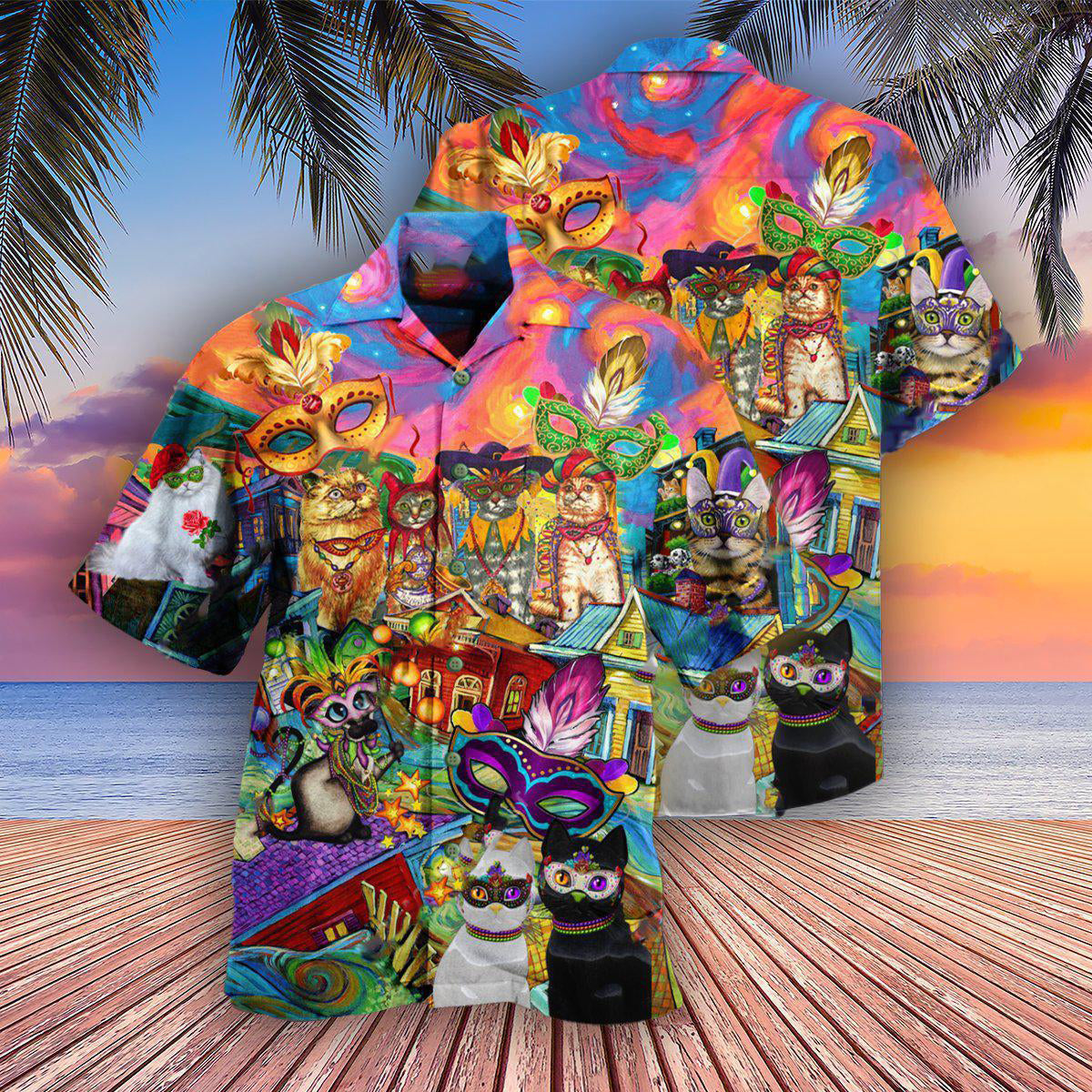 Cat Prom Lets Go Down Street Celebrate The Mardi Gras Festival - Hawaiian Shirt - Owls Matrix LTD