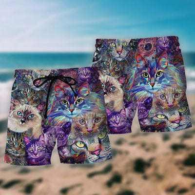 Cat Psychedelic Purple Style - Beach Short - Owls Matrix LTD