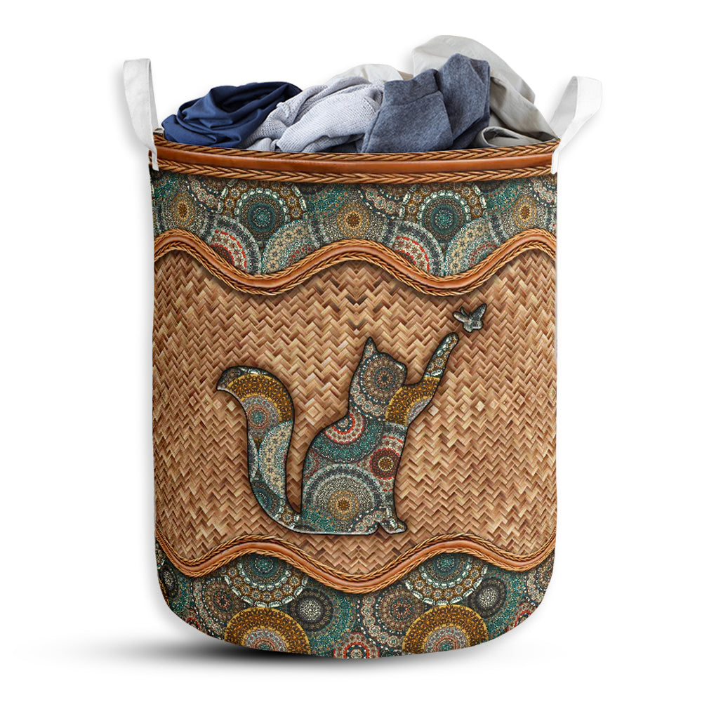 S: 17.72”x13.78” (45x35 cm) Cat Rattan Mandala Special Style - Laundry Basket - Owls Matrix LTD