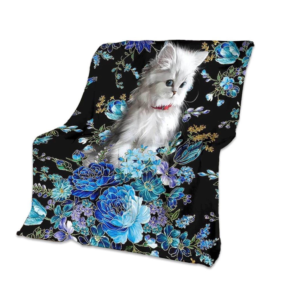 50" x 60" Cat So Lovely Blur Floral Cats - Flannel Blanket - Owls Matrix LTD