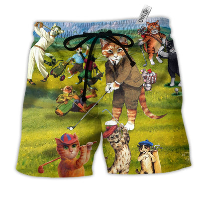 Beach Short / Adults / S Cat That What I Do I Play Golf And I Know Thing - Beach Short - Owls Matrix LTD