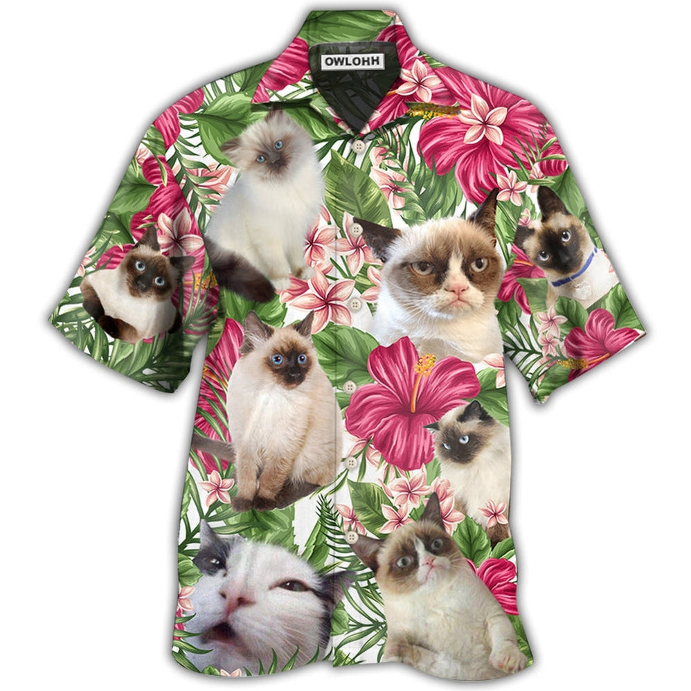 Hawaiian Shirt / Adults / S Cat Tropical Floral Lovely Siamese Cat - Hawaiian Shirt - Owls Matrix LTD