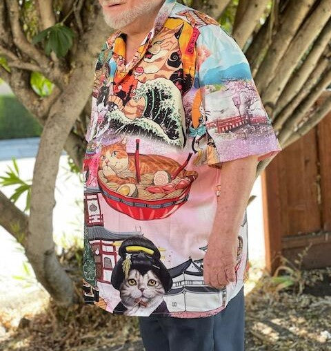 Cat Samurai With Ramen Lovely - Hawaiian Shirt - Owls Matrix LTD