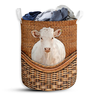 S: 17.72”x13.78” (45x35 cm) Charolais Cow Rattan Teaxture - Laundry Basket - Owls Matrix LTD