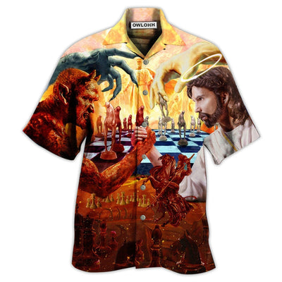 Hawaiian Shirt / Adults / S Chess Battle Satan Vs Jesus Cool Style - Hawaiian Shirt - Owls Matrix LTD