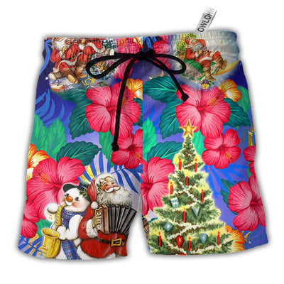 Beach Short / Adults / S Christmas Flowers Tropical Santa Claus - Beach Short - Owls Matrix LTD