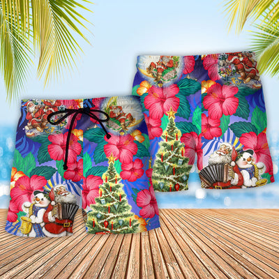 Christmas Flowers Tropical Santa Claus - Beach Short - Owls Matrix LTD