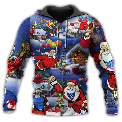 Christmas Flying Super Santa With Dark Blue Style - Hoodie - Owls Matrix LTD