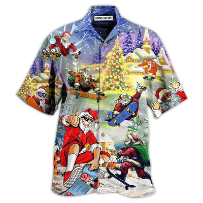 Hawaiian Shirt / Adults / S Christmas Santa Jumps On Skateboard - Hawaiian Shirt - Owls Matrix LTD