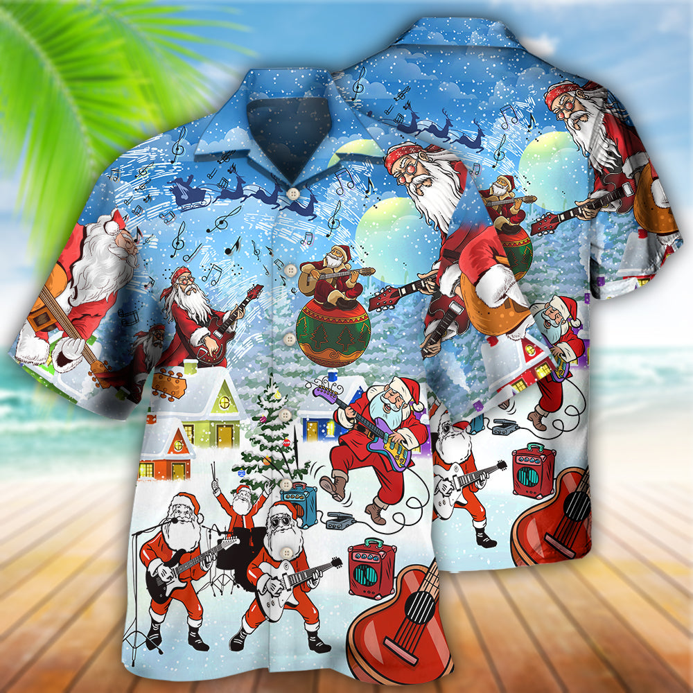 Christmas Santa Loves Music And Guitar - Hawaiian Shirt - Owls Matrix LTD