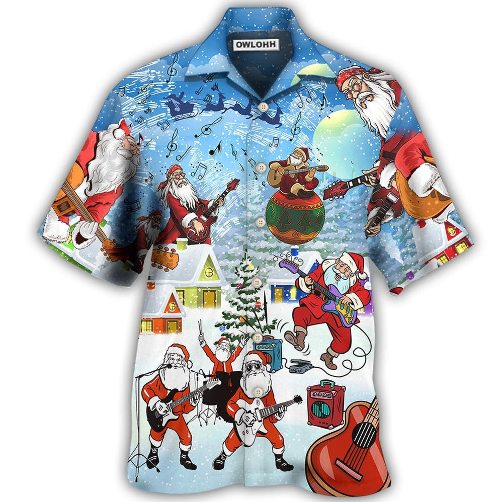 Hawaiian Shirt / Adults / S Christmas Santa Loves Music And Guitar - Hawaiian Shirt - Owls Matrix LTD