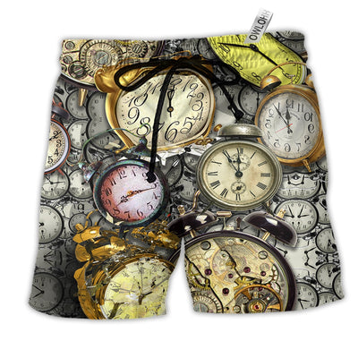Beach Short / Adults / S Clock Good Morning Ringing Alarm On Time - Beach Short - Owls Matrix LTD