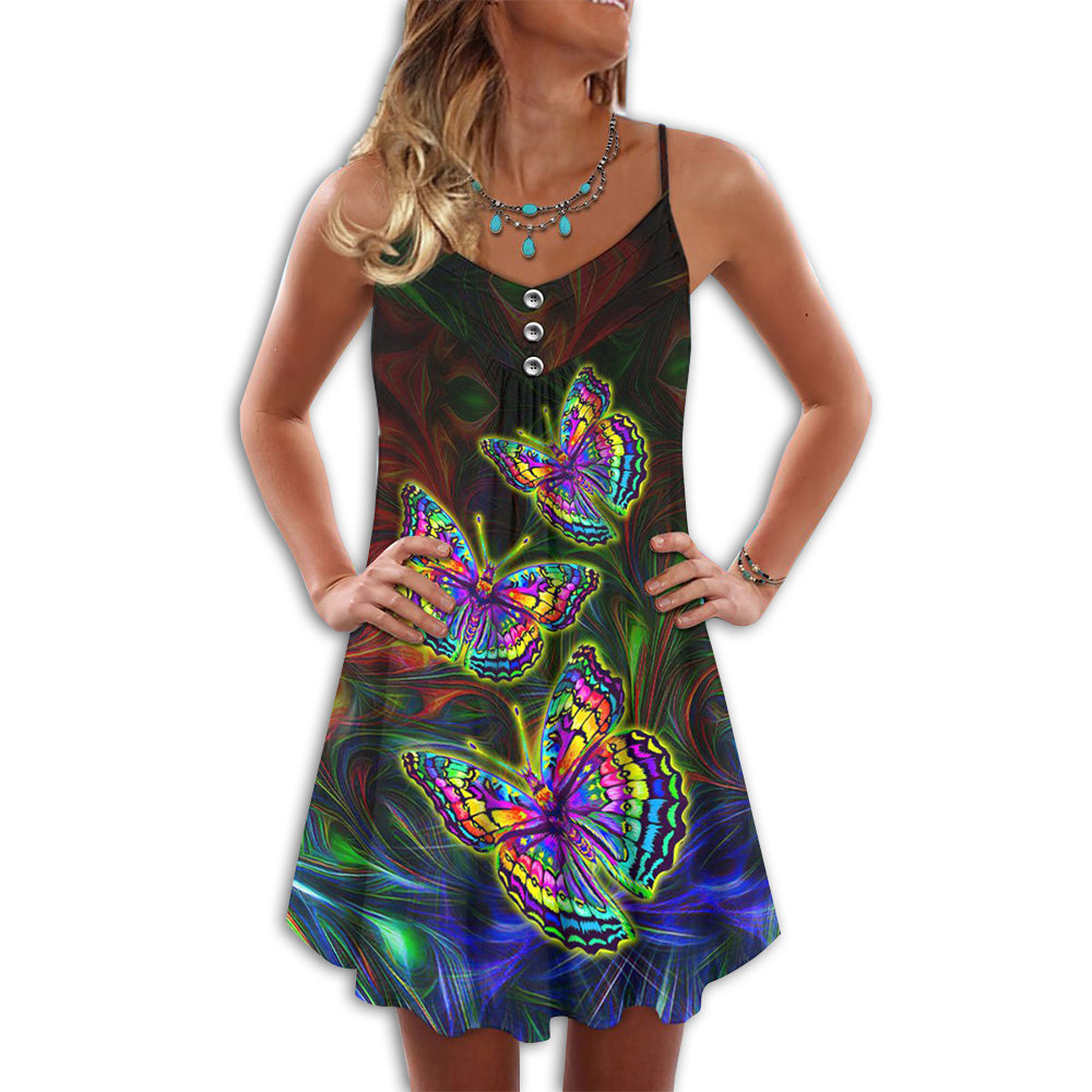 Colorful Butterfly In The Night - Summer Dress - Owls Matrix LTD