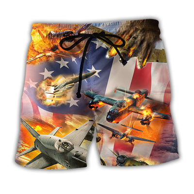 Beach Short / Adults / S Combat Aircraft Independence Day - Beach Short - Owls Matrix LTD