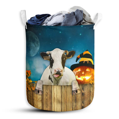 Cow And Pumpkin Halloween Night - Laundry Basket - Owls Matrix LTD