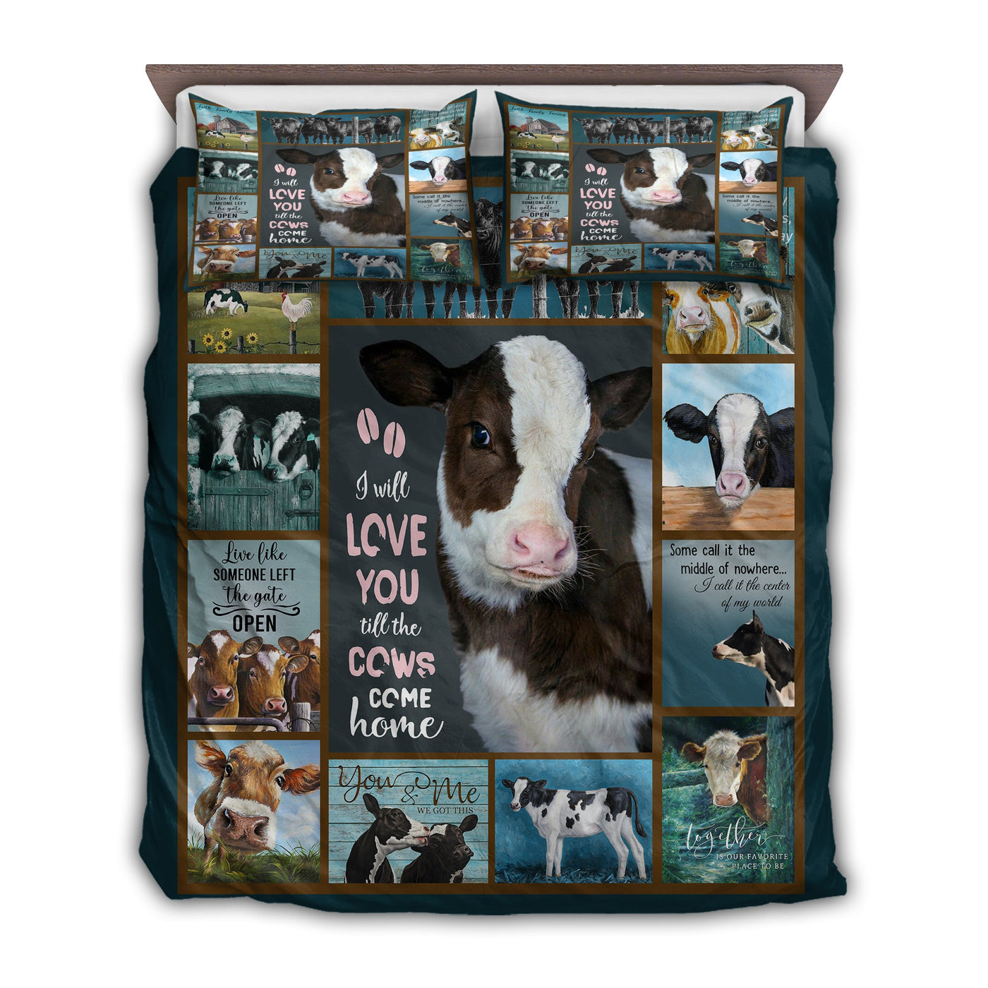 TWIN ( 50 x 60 INCH ) Cow I Will Love You Till Come Home - Quilt Set - Owls Matrix LTD