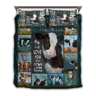 TWIN ( 50 x 60 INCH ) Cow I Will Love You Till Come Home - Quilt Set - Owls Matrix LTD