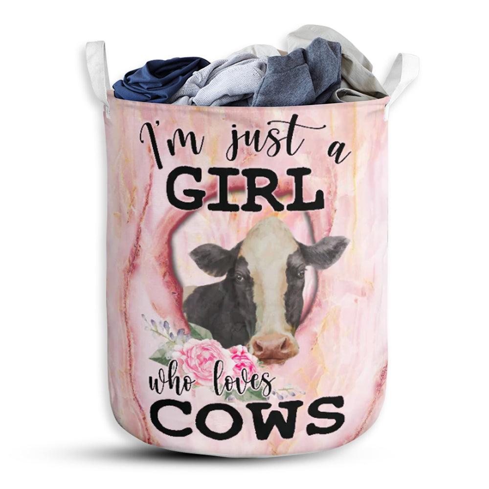 Cow I'm Just A Girl Who Loves Cows - Laundry Basket - Owls Matrix LTD
