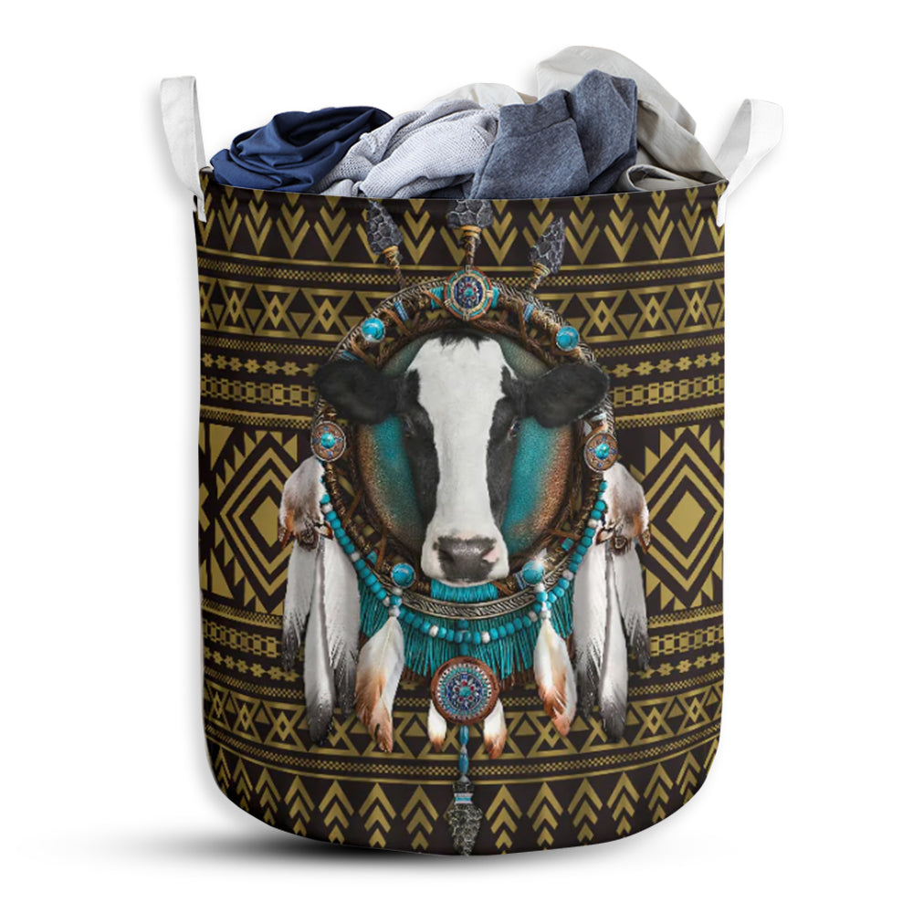 Cow Native American - Laundry Basket - Owls Matrix LTD