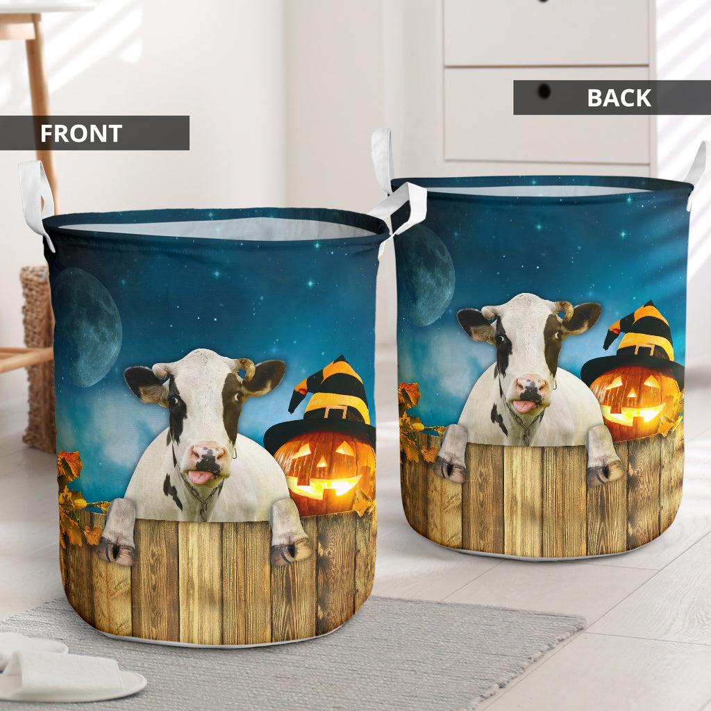 Cow And Pumpkin Halloween Night - Laundry Basket - Owls Matrix LTD