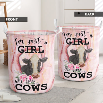 Cow I'm Just A Girl Who Loves Cows - Laundry Basket - Owls Matrix LTD
